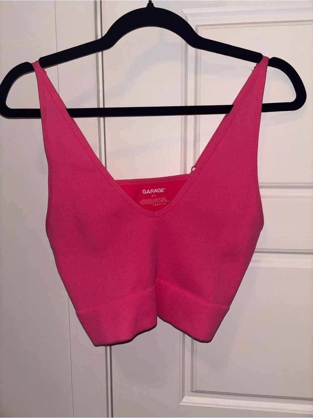 Garage Hot Pink Ribbed V-Neck Cropped Bandeau Tank